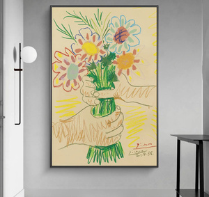 G1593 パブロ・ピカソ Pablo Picasso 花束 キャンバスアートポスター 50×70cm イラスト インテリア 雑貨 海外製 枠なし