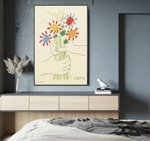 G1595 パブロ・ピカソ Pablo Picasso 花束 キャンバスアートポスター 50×70cm イラスト インテリア 雑貨 海外製 枠なし