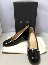 難あり トップリフト無し グッチ GUCCI レディース パンプス ホースビット ヒールシューズ ブラック サイズ38（24.5～25.0cm相当）_画像1