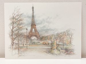 Art hand Auction ベルギー 画家 Bernadette Vos 水彩画 ウォーターカラー フランス パリ エッフェル塔 公園 街並 風景画 洋画 スケッチ インテリア アート, 絵画, 水彩, 自然, 風景画