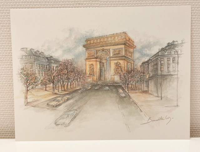 ベルギー 画家 Bernadette Vos 水彩画 ウォーターカラー フランス パリ 凱旋門 シャンゼリゼ 街並 風景画 洋画 スケッチ インテリア アート, 絵画, 水彩, 自然, 風景画