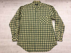 MEN 'S BA-TSU メンズバツ オールド レトロ 古着 アメカジ ストリート 長袖チェックシャツ メンズ ボタンダウン 黄色/緑