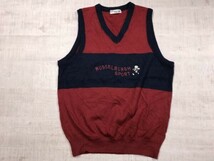 MUSSELBURGH SPORT レトロ トラッド スポーツ ゴルフ Vネック ボーダー ウール100% ニットベスト メンズ 日本製 刺繍 紺/赤_画像1