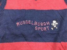 MUSSELBURGH SPORT レトロ トラッド スポーツ ゴルフ Vネック ボーダー ウール100% ニットベスト メンズ 日本製 刺繍 紺/赤_画像3