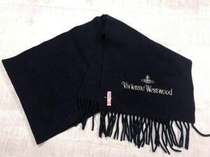 ヴィヴィアンウエストウッド Vivienne Westwood MAN トラッド モード ロゴ刺繍 フリース フランジ マフラー メンズ 紺