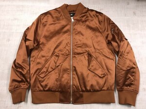 H&M エイチアンドエム ストリート MA-1型 サテン 光沢 ブルゾン ボンバージャケット メンズ ビッグシルエット L キャメル～オレンジ系