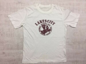 LAKESCITY アメリカ 地図 ロゴ プリント お土産 スーベニア オールド レトロ 古着 半袖Tシャツ メンズ 薄手 白