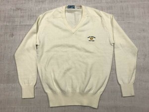 Birdies&Pars ゴルフ Banff Springs Golf Club Vネック スポーツ アメカジ 90s 香港製 古着 ニット セーター メンズ アクリル100% M 白