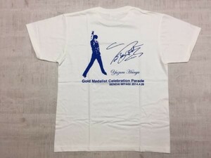 羽生結弦 フィギュア スケート ソチ 五輪 オリンピック 仙台 凱旋記念 2014 サインプリント 半袖Tシャツ メンズ M 白