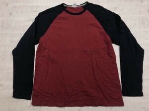 オールドネイビー OLD NAVY レトロ アメカジ オーセンティック ラグランスリーブ ロンT 長袖Tシャツ カットソー メンズ XL エンジ/紺