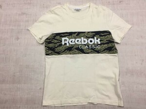 リーボック Reebok スポーツ ストリート タイガーストライプ迷彩カモフラ 切替 半袖Tシャツ カットソー メンズ L 白