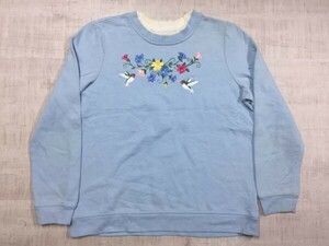 ブリッケンリッジ breckenridge 二重襟 刺繍 花 鳥 オールド レトロ 古着 クラシカル スウェット トレーナー レディース PM 水色