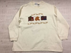 Bobbie Brooks アメカジ オールド 90s 古着 可愛い クリスマス刺繍 アップリケ スウェット トレーナー レディース レイヤード 刺繍 20 生成