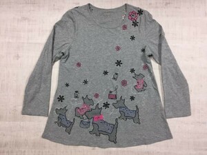 イプト ipt レトロ モード 古着 犬 イヌ ワンちゃん 花柄 ラインストーン ブティック 長袖Tシャツ トップス レディース グレー