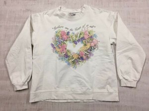 COZY S&S CASUAL アメカジ ユーズド オールド レトロ ファンシー古着 90s イラスト アート スウェット トレーナー レディース USA製 M 白