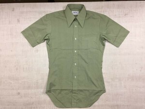 REF Kaneta Shirt カネタ オールド 70s 80s ロングポイントカラー 胸ポケット ワーク 半袖ドレスシャツ メンズ M カーキ