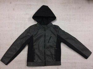 アーバンリパブリック urban republic 異素材切替 合皮 フェイクレザー ライダース型 パーカー ジャケット レディース M 墨黒