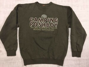 CAMPING POSH BOY ポッシュボーイ アメカジ アウトドア ワッペンロゴ刺繍 Vガゼット スウェット トレーナー プルオーバー メンズ M カーキ