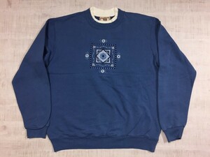 トップステッチ top stitch オールド レトロ アメカジ カントリー フォークロア 二重襟 花柄 刺繍 スウェット トレーナー レディース 青