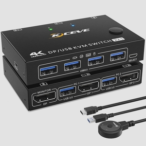 送料無料★AOOCOO DP KVM 切替器 4k@60Hz 2入力1出力 Displayport USB3.0 KVM 切替器