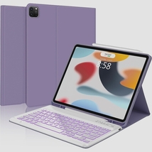 送料無料★BORIYUAN iPad pro 12.9 キーボード付ケース 第6/第5/第4/第3世代 7色バックライト（紫）_画像1