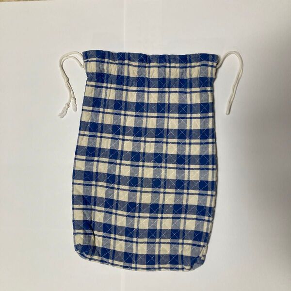 【ハンドメイド】湯たんぽカバー 湯たんぽ袋巾着タイプ 青チェック柄
