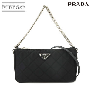 未使用 展示品 プラダ PRADA 2way チェーン ハンド ショルダー バッグ ナイロン ブラック 1BH026 シルバー 金具 90223577