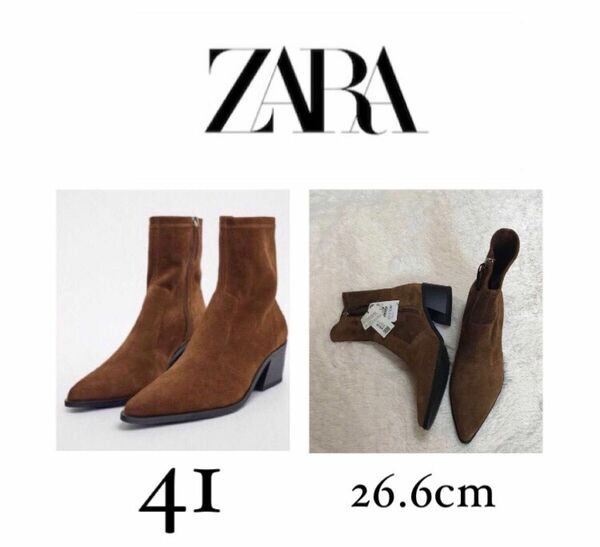 ZARA レザーヒール アンクルブーツ