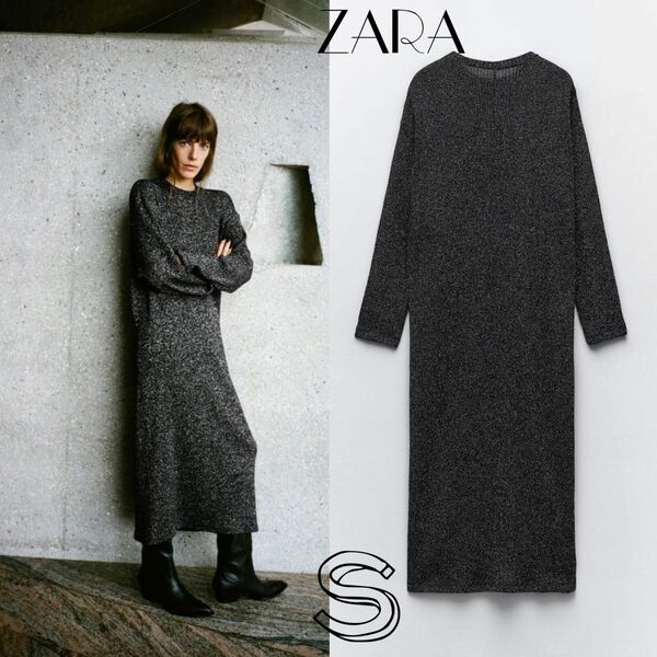 ZARA シャイニーメタリックスレッドワンピース