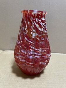 花瓶 花器 花入 フラワーベース 高さ 約20cm 筒型 赤色 レッド マーブル 陶磁 高級美術 壺 骨董 陶器 時代物 現状品