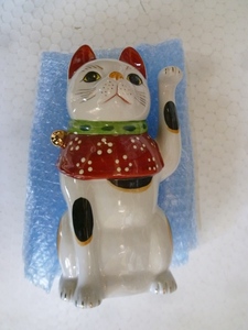 昭和レトロ　 昔の商店　 招き猫　 置物 　左手上がり 　陶器製