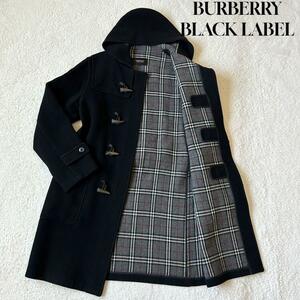 1円～ 美品 BURBERRY BLACK LABEL バーバリーブラックレーベル ダッフルコート ノバチェック 水牛の角ボタン ネイビー 紺色 M