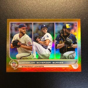 Strikeout Leaders 2022 Topps Series 1 #127 Gold Foil Zack Wheeler / Max Scherzer / Corbin Burnes National League