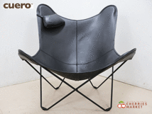 ◆展示品◆ CUERO社 クエロ BKF Chair バタフライチェア ラウンジチェア マリポサブラック 専用ピロー付き 黒総革 レザー 18万_画像1