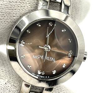 【電池切れ】MICHEL KLEIN ミッシェルクラン クォーツ 腕時計 ブラウン文字盤 カットガラス ラウンド ケースシルバー 1N01-0ND0