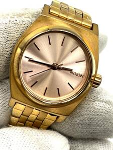 [ разряженная батарея ]NIXON Nixon SMALL TIME TELLER кварц наручные часы розовый циферблат раунд кейс Gold женский 