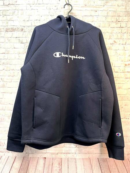 Champion チャンピオン プルオーバーパーカー ネイビー×ホワイト ロゴ立体 メンズ XL C3-SS114