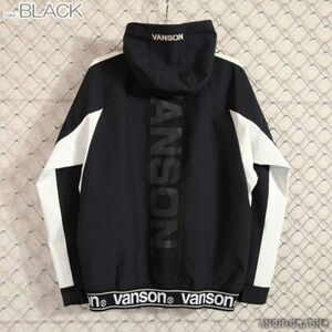 VANSON 三層ストレッチパーカー ブラック【XL】バンソン NVSZ-2102 刺繍 高耐水 高撥水