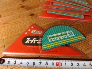 ⑦ Showa Retro .12cm triangle ruler . protractor. set, new goods unused long-term keeping goods /1 set [6 set till transfer possibility ], postage nationwide equal 94 jpy ~,# morning ...#