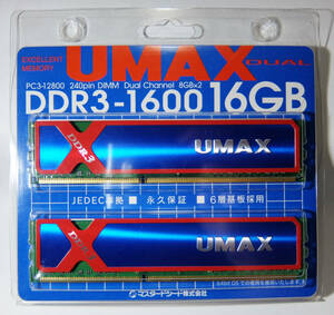 UMAX PC3-12800 DDR3-1600 DIMM Dual Channel 8GB × 2 計16GB ケース付き 中古品 その１