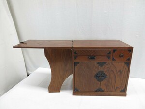 Art hand Auction 02Y111 [Showa Retro/Used Item] With folding table, wooden small drawer, small chest of drawers, accessory case, sewing box, sewing machine box, sold as is., sewing, embroidery, Sewing box, tool, sewing box