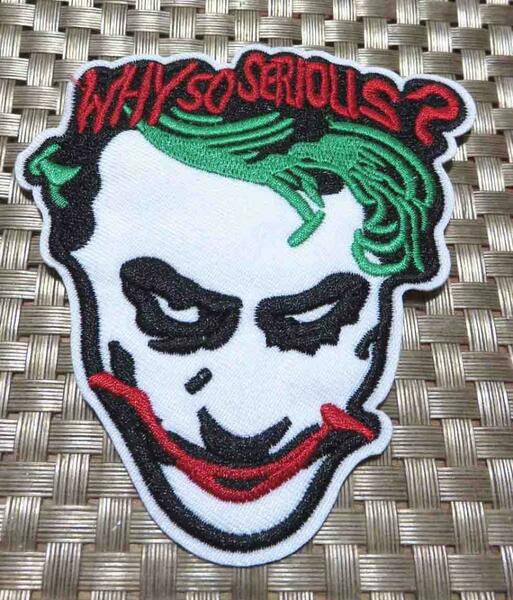 不敵の笑み◆新品ジョーカー　JOKER　Why so serious？道化師　顔面　ホラー刺繍ワッペン■映画　ムービー　アニメ　音楽　ミュージック