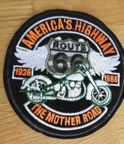 標準HW黒◆激渋American's highway route 66　ルート６６アメリカ　大型バイク　オートバイ　二輪車　　刺繍ワッペン（パッチ）ツーリング