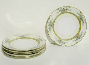  that time thing Old Noritake plate 6 pieces set Sakura manner -M-Japan seal green 1916 year ( Taisho 5 year ) dead stock 