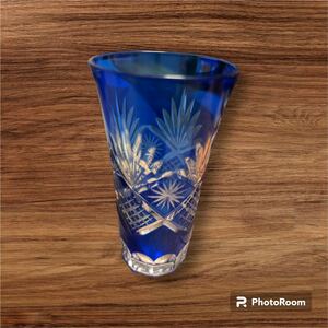 藍彩華 切子グラス 5個セット - 新品同様・未使用・長期保管・コースター付き・木箱入り伝統工芸 江戸切子