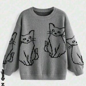 猫柄　 セーター 長袖 ニット