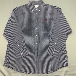 【送料無料】【新品】US.POLO.ASSN メンズ長袖ボタンダウンシャツ（コットン100％ ゆったりタイプ）　　L　　ネイビー＊ホワイト★33703