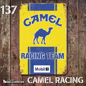 137 ブリキ看板 20×30㎝ CAMEL RACING TEAM キャメル ガレージ スチール アンティーク アメリカンインテリア 世田谷ベース