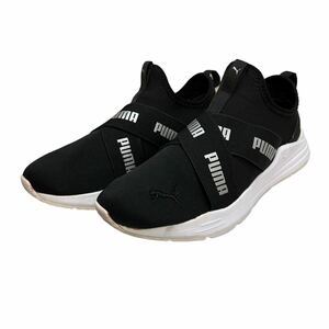 BC384 PUMA プーマ レディース クロスベルト スリッポンスニーカー US7 23.5cm ブラック シルバー 良好