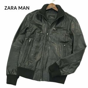 ZARA MAN ザラ マン 通年 本革 パンチング切替★ リアル レザー ブルゾン ジャケット Sz.M　メンズ 黒　A4T00886_1#O